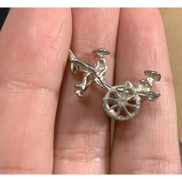 Vtg Pulled Cooley Rickshaw & Passenger Sterling 925 Earrings 5.3G Movable Wheels - Picture 4 of 9